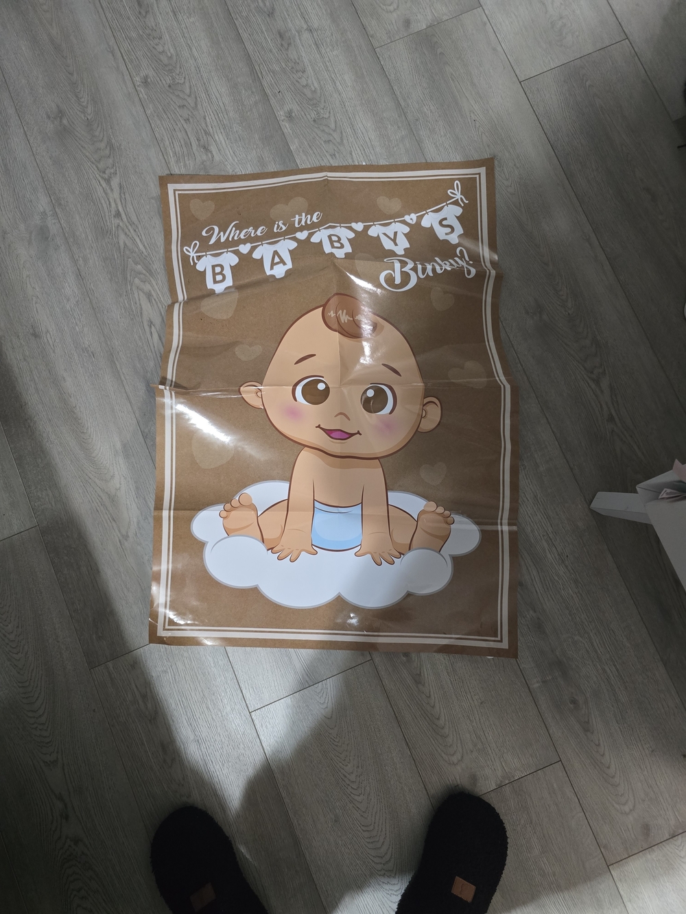Baby Shower Poster with Cute Cartoon Baby - Brown & Blue